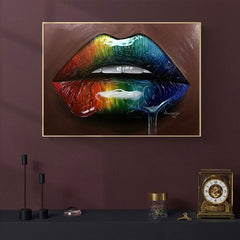 Dripping wet lips. Oil portrait printed on canvas - Shhh...