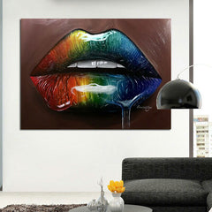 Dripping wet lips. Oil portrait printed on canvas - Shhh...