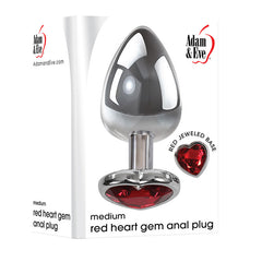 Adam & Eve Red Heart Gem Metal Anal Plug - Medium