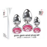 Adam & Eve Metallic Butt Plug Set with Pink Gems - Set of 3