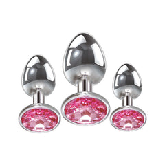 Adam & Eve Metallic Butt Plug Set with Pink Gems - Set of 3
