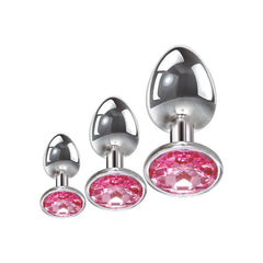 Adam & Eve Metallic Butt Plug Set with Pink Gems - Set of 3