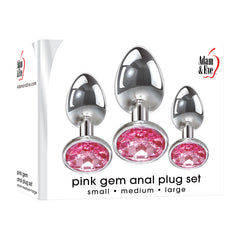 Adam & Eve Metallic Butt Plug Set with Pink Gems - Set of 3