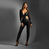 EDGE Wetlook & Mesh Catsuit - S/M Black
