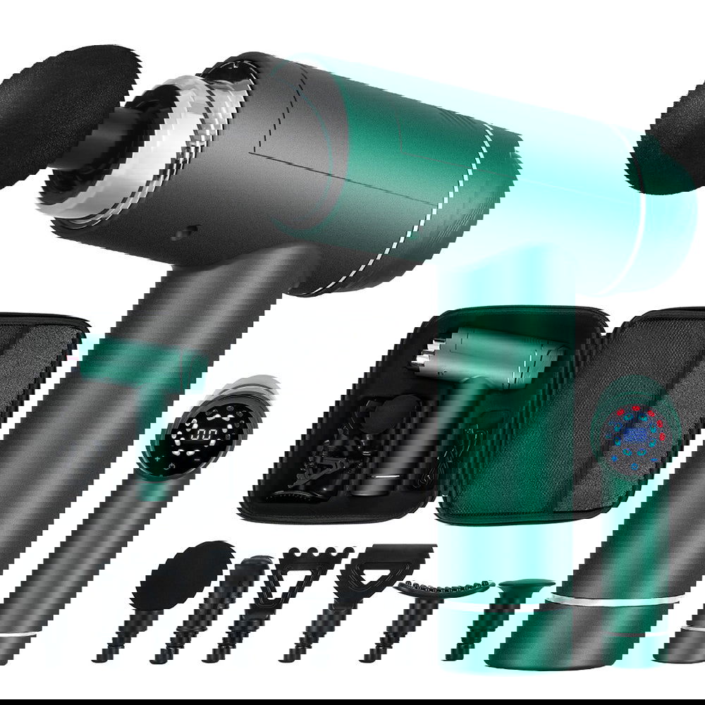 Everfit 30 Speed Massage Gun 6 Head Vibration Muscle Massager Percussion Relief Green - Shhh...