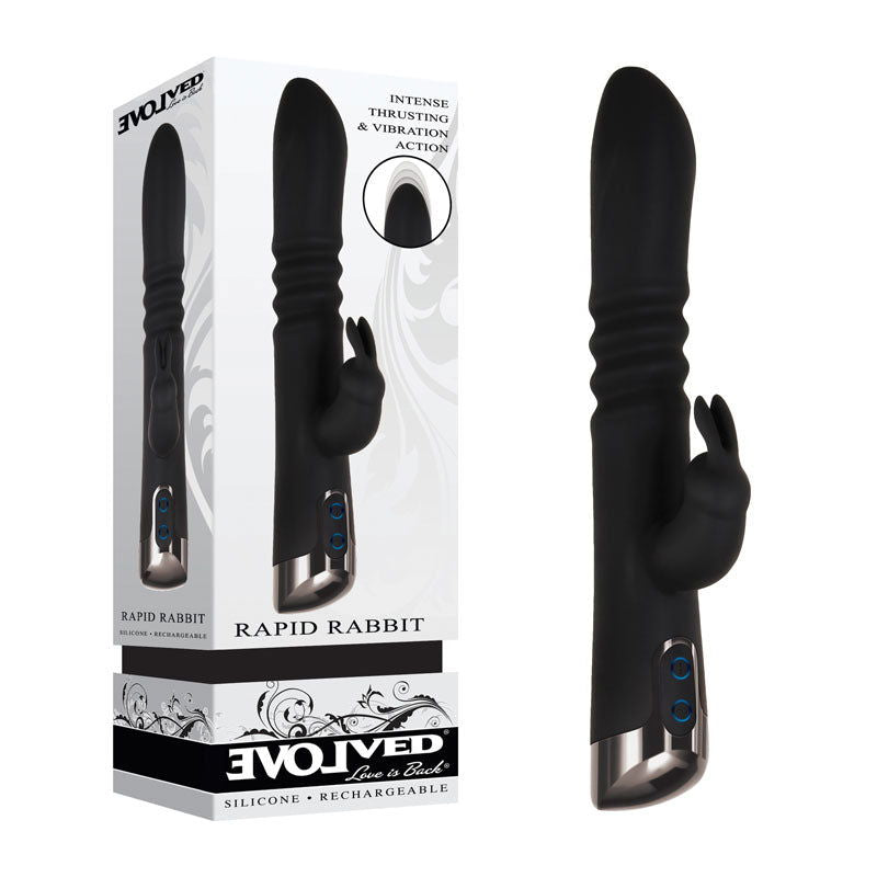 Evolved Rapid Rabbit - 25.4 cm USB Rechargeable Thrusting Rabbit Vibrator - Shhh...
