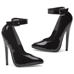Fetish Pump w Ankle Strap Black 6 inch heel - 3 sizes - Shhh...
