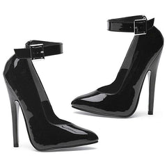 Fetish Pump w Ankle Strap Black 6 inch heel - 3 sizes - Shhh...