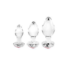 Adam & Eve RED HEART GEM GLASS PLUG SET - Glass Butt Plugs - Set of 3 Sizes