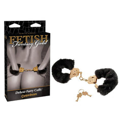 Fetish Fantasy Gold Deluxe Furry Cuffs - Black/Gold Furry Restraints - Shhh...