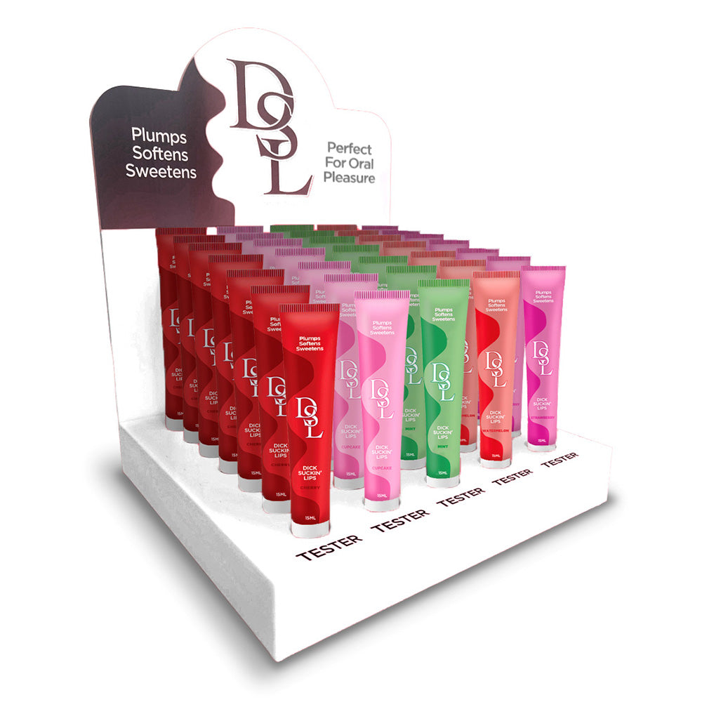 DSL Dick Sucking Lips Display - Flavoured Lip Plumpers - Display of 60 + Testers