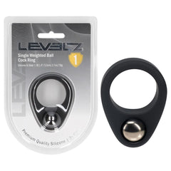 LEVELZ Single Weighted Ball Cock Ring - Black - Black Weighted Cock Ring