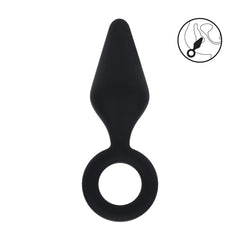LEVELZ Silicone Anal Plug with Loop - Large - Black Large Butt Plug