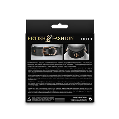 Fetish & Fashion Lilith  Collar - Black with Red Lining and 3 Rings