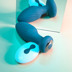 Playboy Pleasure SPINNING TAIL TEASER Vibrating Anal Plug - Teal Blue