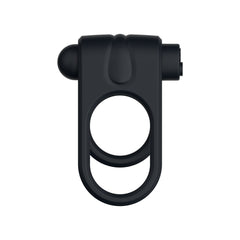 Passion Play Silicone Vibrating Dual Cockring - Black USB Rechargeable Cock & Balls Ring