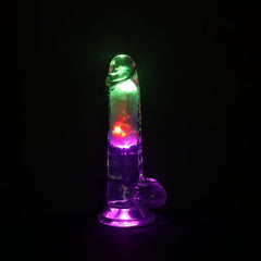 REALROCK 19.5cm Vibrating Dong with Balls LED & Remote - Clear