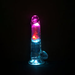 REALROCK 19.5cm Vibrating Dong with Balls LED & Remote - Clear