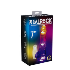 REALROCK 19.5cm Vibrating Dong with Balls LED & Remote - Clear