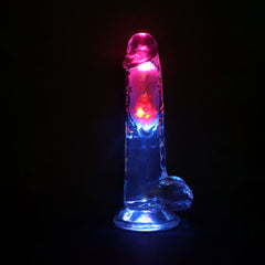 REALROCK 22.5cm Vibrating Dong with Balls LED & Remote - Clear