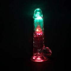 REALROCK 22.5cm Vibrating Dong with Balls LED & Remote - Clear
