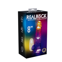 REALROCK 22.5cm Vibrating Dong with Balls LED & Remote - Clear