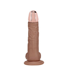 REALROCK Metal Head 6'' Rechargeable Dildo - Tan - Tan 16.2 cm USB Rechargeable Vibrating Dildo with Metal Head and Wireless Remote