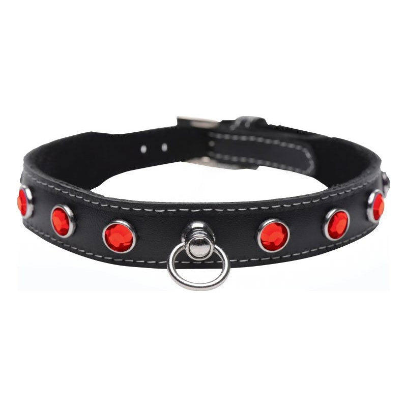 Bling Vixen Leather Choker w/ Red Rhinestones - Shhh...