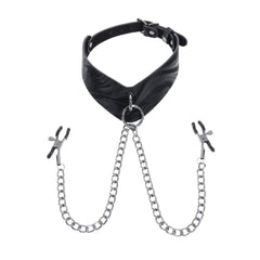 Sportsheets Velvet Noir Collar & Removable Clamps - Black