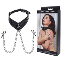 Sportsheets Velvet Noir Collar & Removable Clamps - Black