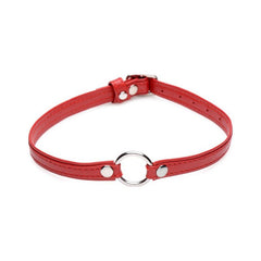 Fiery Pet Leather Choker w/ Silver Ring Red - Shhh...