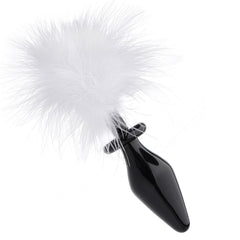White Fluffer Bunny Tail Glass Anal Plug