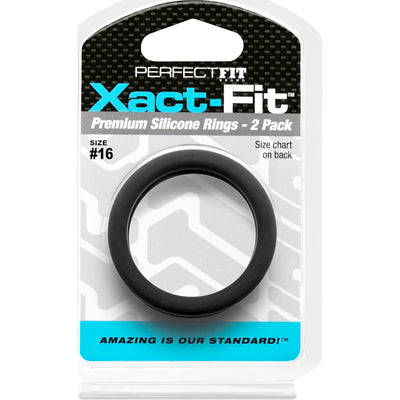 Xact-Fit Cock Rings #16 1.6in 2 Pk - Black