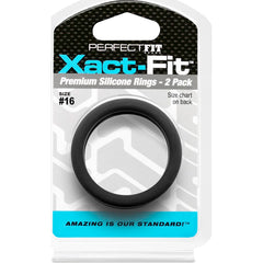 Perfect Fit Xact-Fit Silicone Cock Rings 2 Pk - Black Size 16