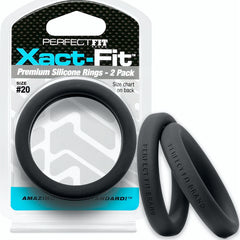 Perfect Fit Xact-Fit Silicone Cock Rings 2 Pk - Black Size 20