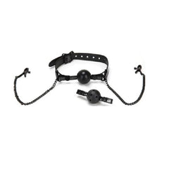 Whip Smart Diamond vented Ball Gag w Nipple Clips - Black