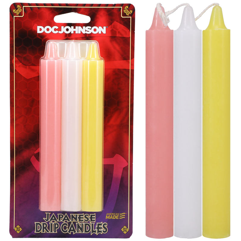 The image shows Japanese Sensory Play Drip Candles Set of 3 in Pastel colours