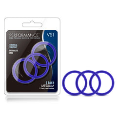 Performance VS1 Pure Premium Silicone Cockrings - Indigo Medium Cock Rings - Set of 3