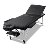 Zenses 3 Fold Portable Aluminium Massage Table - Black 60cm wide
