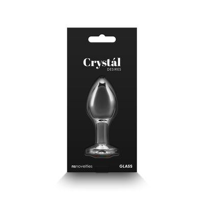 Crystal Desires Glass Butt Plug with Rainbow Gem - Medium