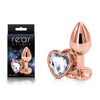 Rear Assets Rose Gold Heart Small - Rose Gold Small Metal Butt Plug with Clear Heart Gem Base