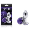 Rear Assets Butt Plug with Rose Insert - Silver Small