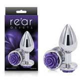 Rear Assets Rose - Medium - 8.9 cm Metal Butt Plug with Purple Rose Base
