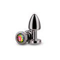 Rear Assets Butt Plug with Rainbow Gem - Gunmetal Chrome Petite