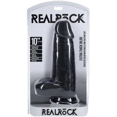 REALROCK 25cm Extra Thick Dildo with Balls - Black