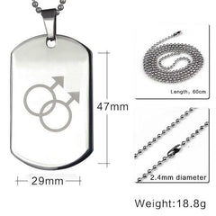 Necklace LGBT Pride twin Mars symbol dog tag in Silver.