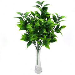 Green medium sized artificial plant 7 forks of foliage with approx. 35 leaves.