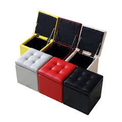 Square stool 40cm with storage in leather or synthetic