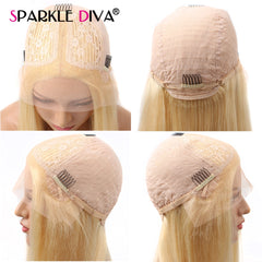 Remy Lace front wig, Blonde, straight. Centre part.