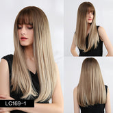 Synthetic wigs with fringe. Straight with dark roots 12 colours